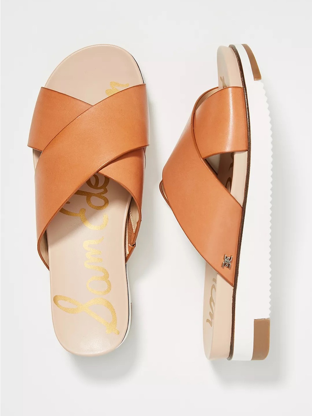Sam Edelman Cognac Leather Crisscross Slide Sandals